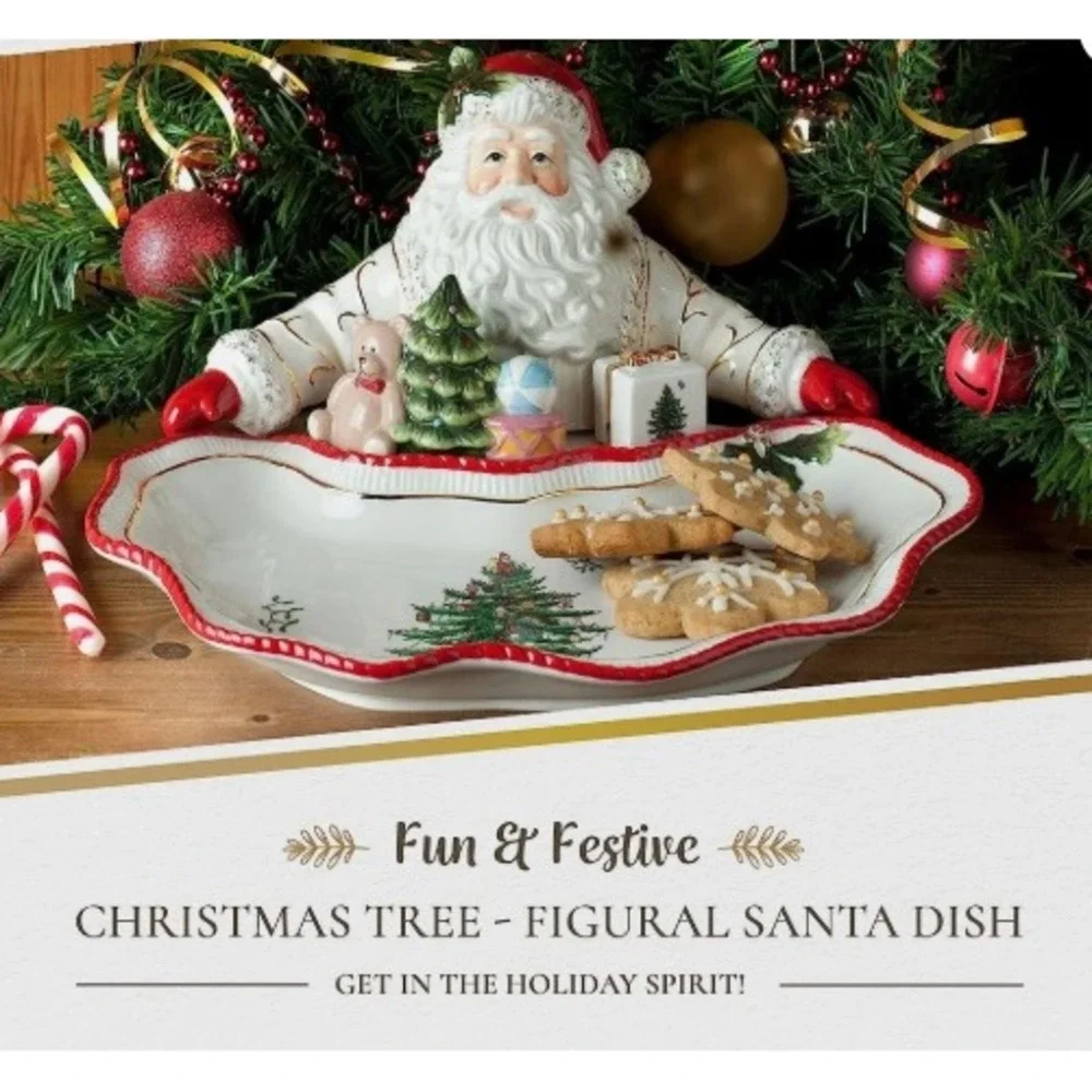 Spode Christmas Tree Figural Santa Candy Dish Serving Platter‎ Holiday Party